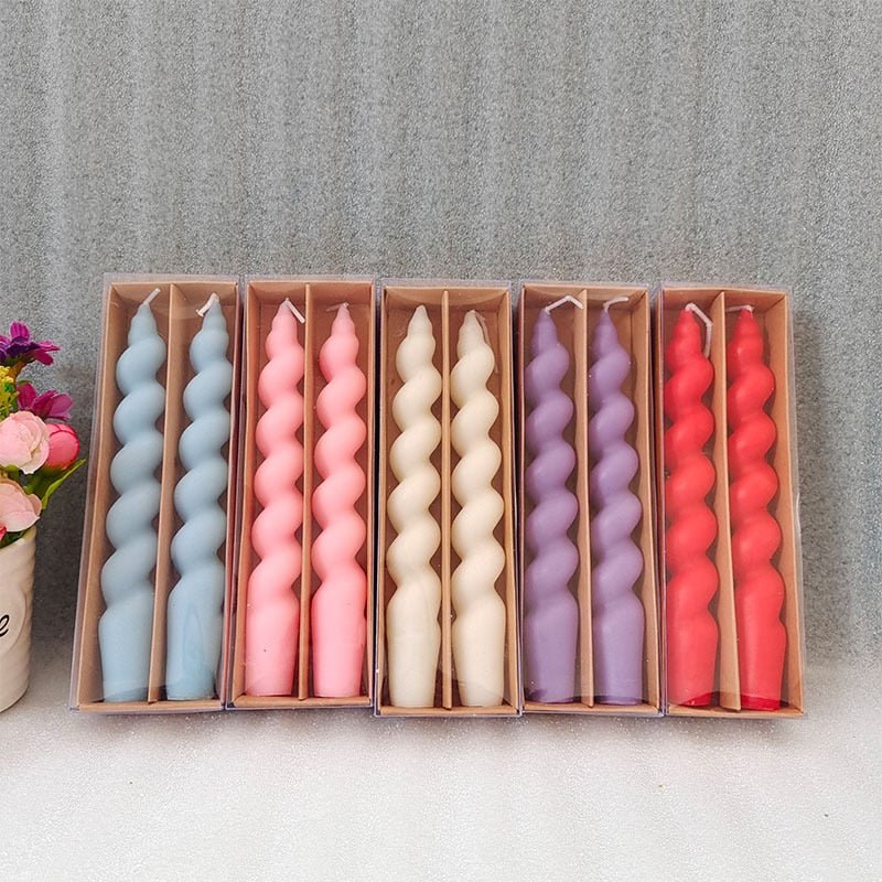 2 Pieces Long Spiral Pillar Scented Natural Soy Wax Candles with Distortion Knot Design for Romantic Candlelit Dinners and Home Decor - Dropshipping Available