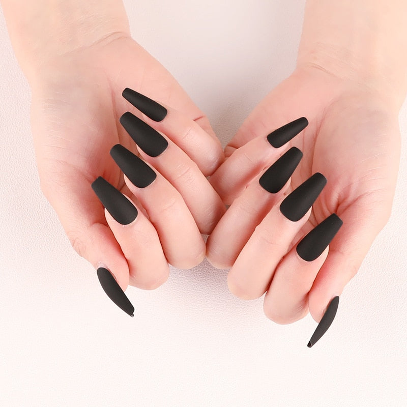 24 - piece Set of Long, Sensually Designed False Nail Extensions in White, Red, Blue, and Black for Stylish Ladies - Press - On and Removable Nail Art Decorations