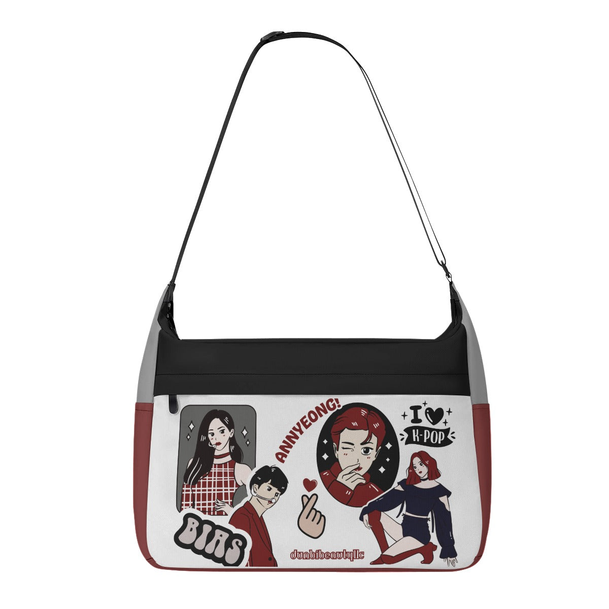Kpop Inspired Messenger Bag - Itzy, BTS, BLACKPINK, Marble, Black & Red