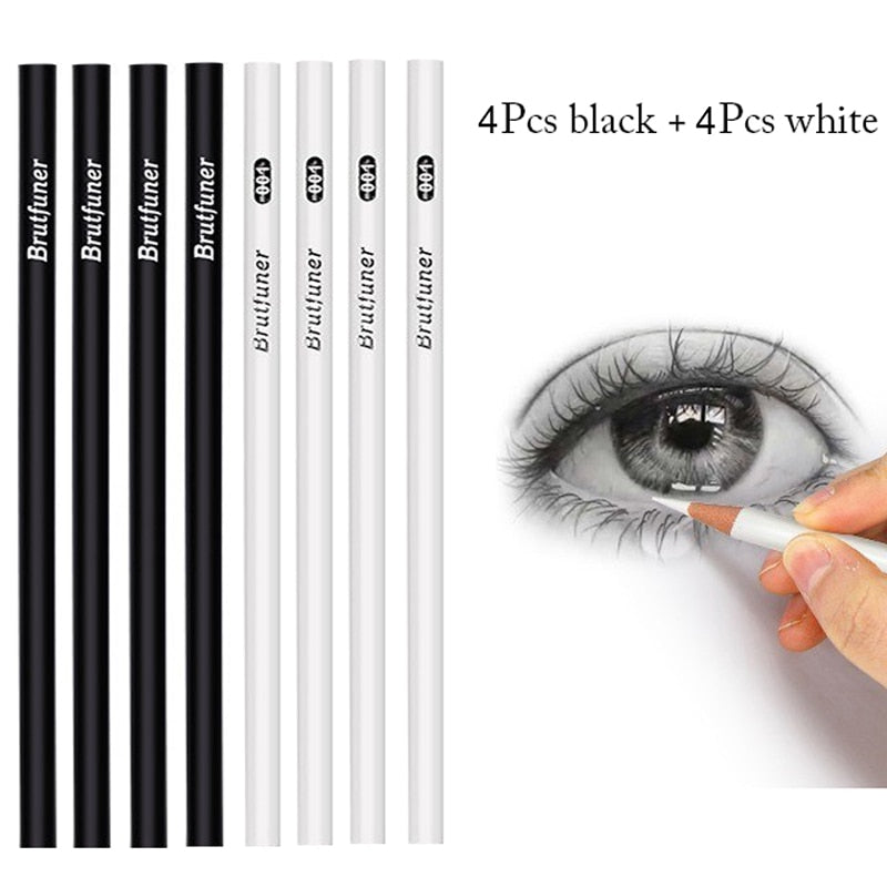 12Pcs Black & White Permanent Oil-based Wooden Colored Pencils for Artists and Beginners