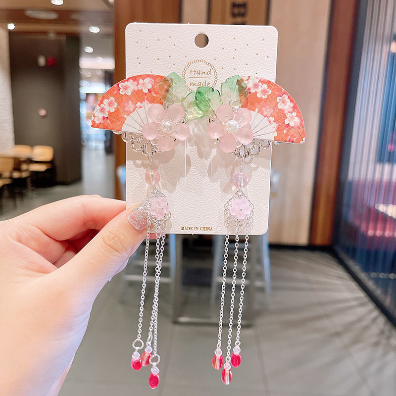 2 Pieces per Set of New Korean-style Yarn-made Elegant Butterfly-shaped Hairpin Flowers with Metal Tassels - Long Hairgrips for Party - A Combo of Fashionable Hair Accessories Hair Clip
