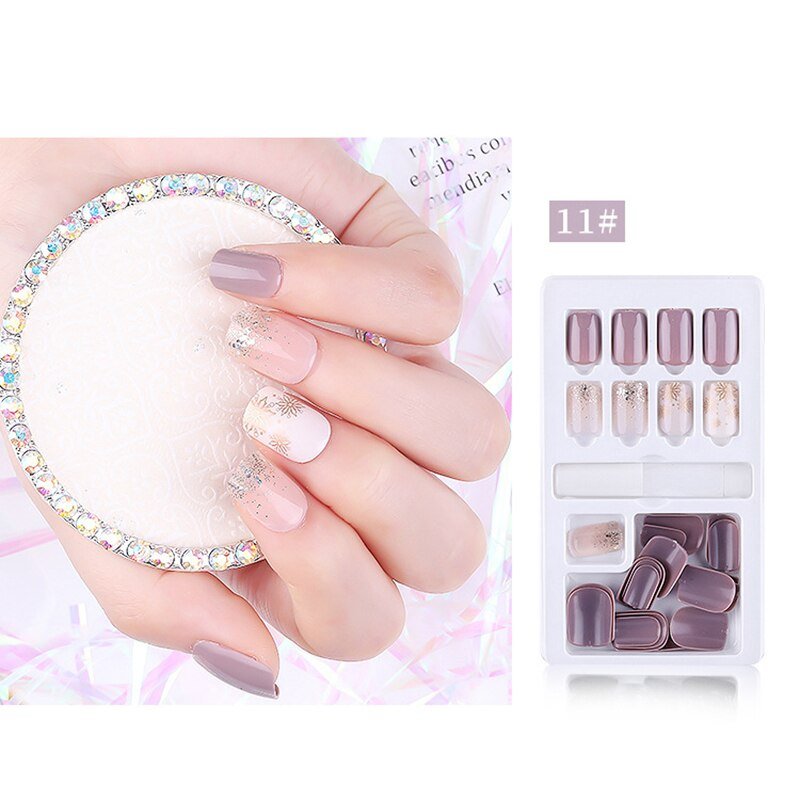 24/30 Pcs Reusable Plastic Fake Nails with Glue and Tape for Easy Wear