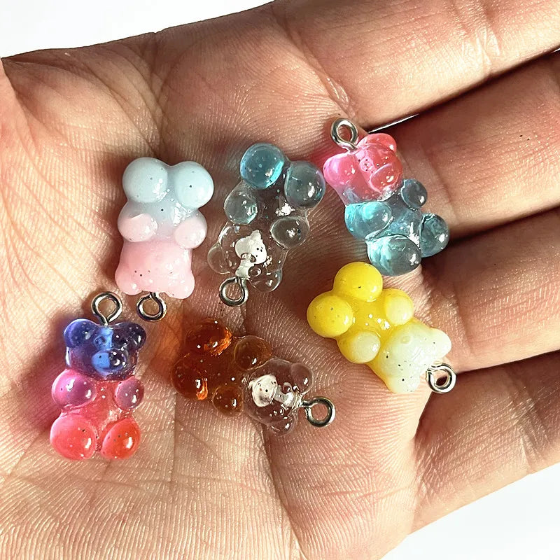 10 Pieces of Candy Bear Resin Pendant Charms Ideal for Necklace, Bracelet, and Earrings DIY Jewelry Making, Perfect for Christmas Crafting