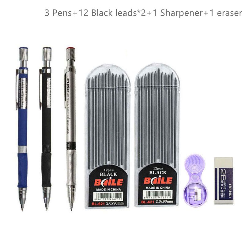 High - Quality 2.0mm Mechanical Pencil Set with 2B Color and Black Lead Refills for Draft Drawing, Writing, Crafting, and Art Sketching