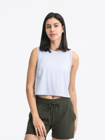 Millennia Cropped Active Tank with Round Neck - Highly Stretchable