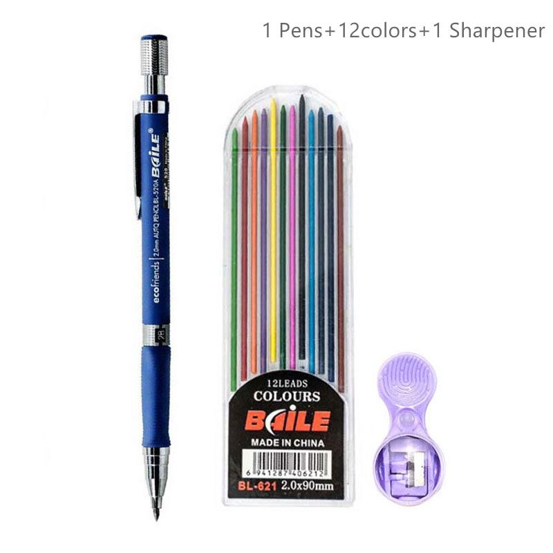 High - Quality 2.0mm Mechanical Pencil Set with 2B Color and Black Lead Refills for Draft Drawing, Writing, Crafting, and Art Sketching