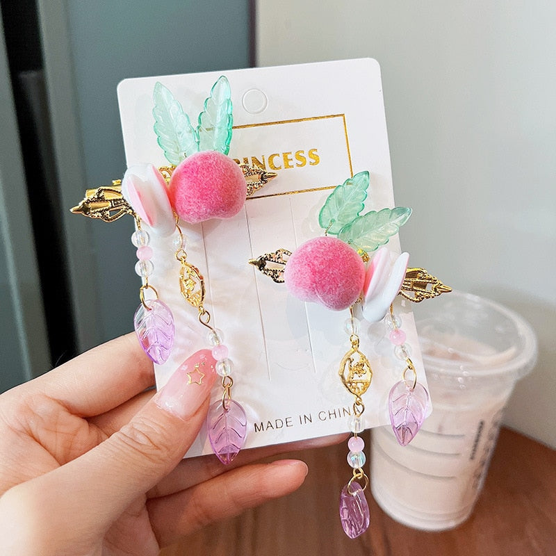 2 Pieces per Set of New Korean-style Yarn-made Elegant Butterfly-shaped Hairpin Flowers with Metal Tassels - Long Hairgrips for Party - A Combo of Fashionable Hair Accessories Hair Clip