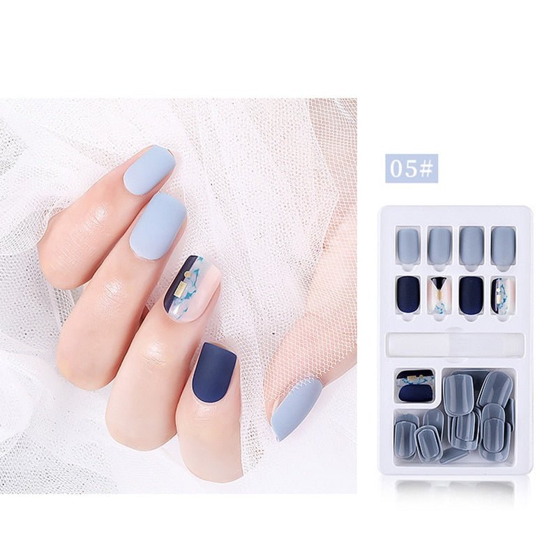 24/30 Pcs Reusable Plastic Fake Nails with Glue and Tape for Easy Wear