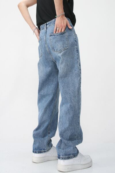 Men's Vintage Washed Straight-Leg Spliced Jeans