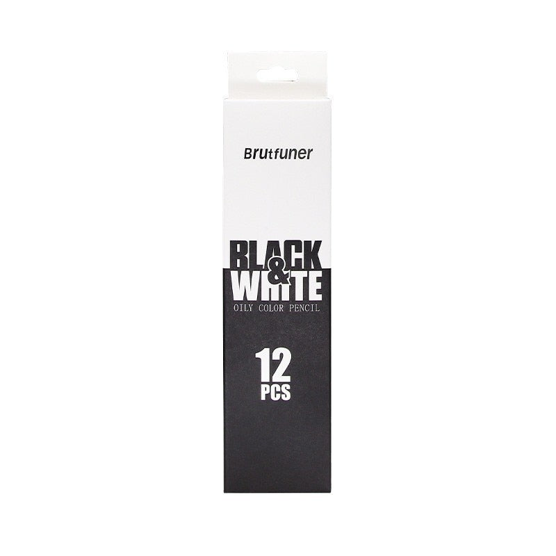 12Pcs Black & White Permanent Oil-based Wooden Colored Pencils for Artists and Beginners