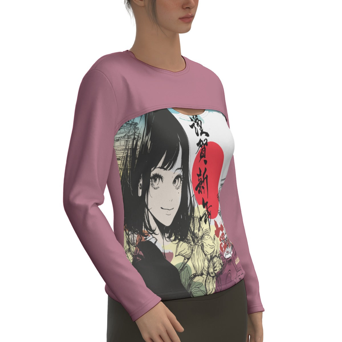 All-Over Print Japanese-themed Women's Two-piece Sports Sweatshirt Set in Yellow, Blue, Purple, Orange with Japan Flag, Sunrise Rainbow, Crane, Architecture, Pretty Girl, Tiger, Kanj Designs