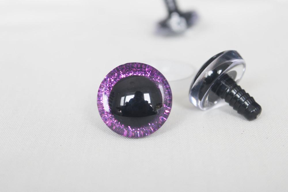 20 Pieces of 3D Glitter Plastic Safety Toy Eyes for Dolls in Various Sizes (9mm, 12mm, 14mm, 16mm, 18mm, 20mm, 24mm, 30mm, 35mm) with Long Stem, Glitter Fabric and Washer