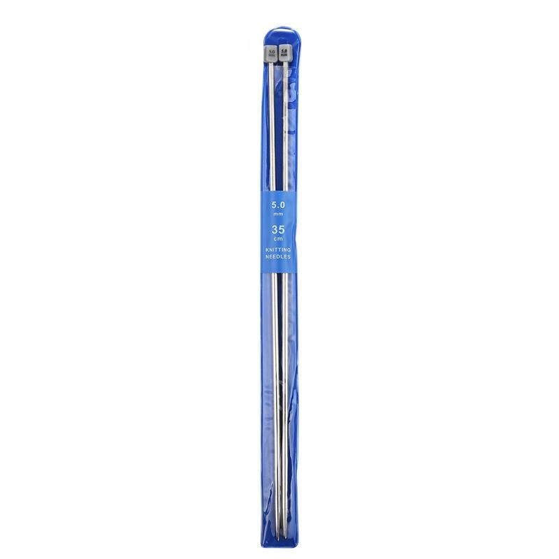 2-Piece Set 35cm Straight Bamboo/Stainless Steel Knitting Needles & Crochet Hooks for DIY Sweater Weaving