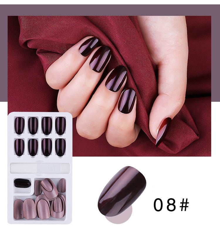 24/30 Pcs Reusable Plastic Fake Nails with Glue and Tape for Easy Wear