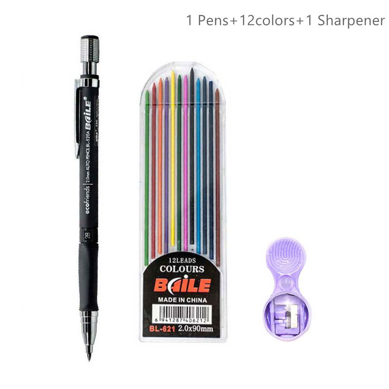 High - Quality 2.0mm Mechanical Pencil Set with 2B Color and Black Lead Refills for Draft Drawing, Writing, Crafting, and Art Sketching