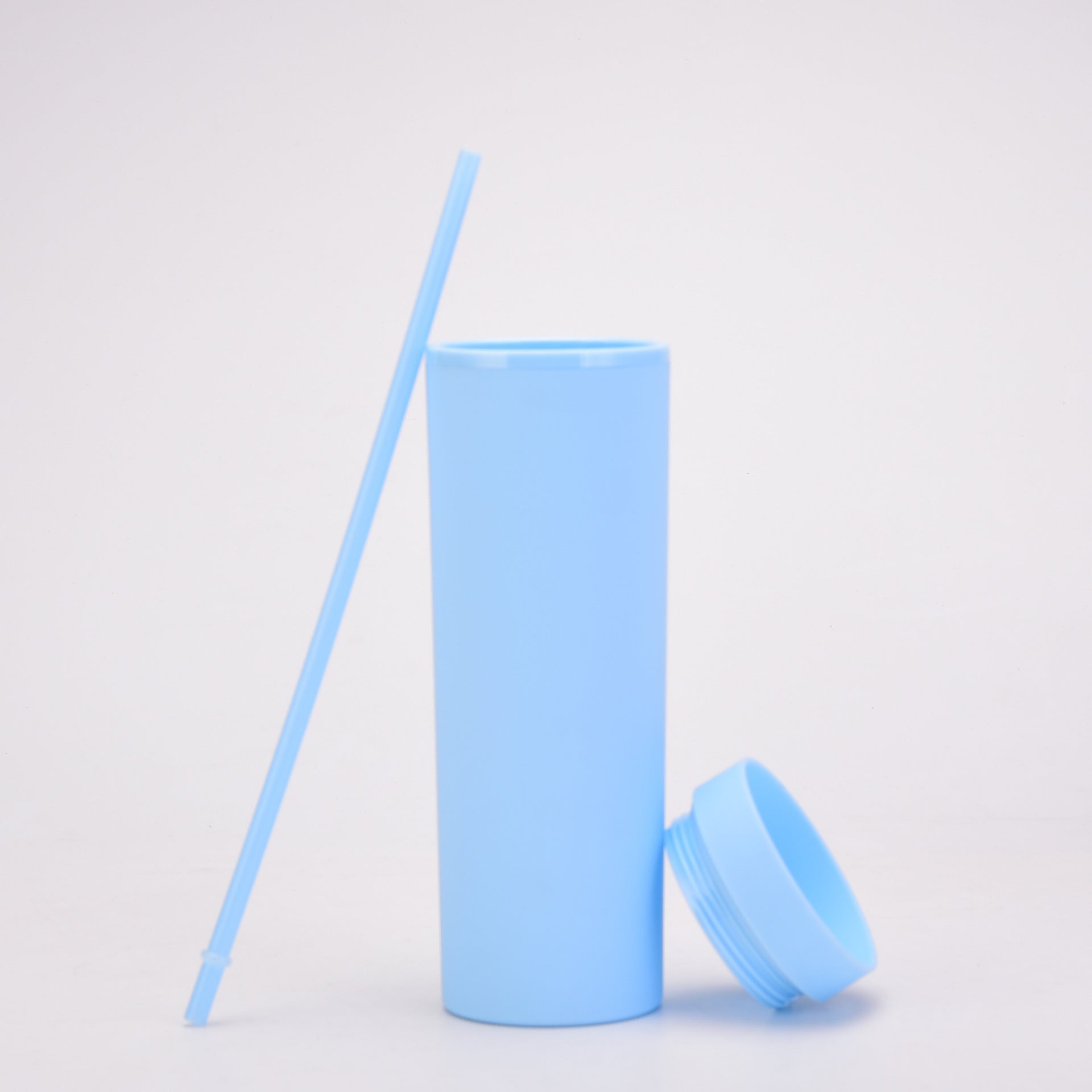 20Oz Double-Layer Slim Plastic Tumbler with Complementary Straw