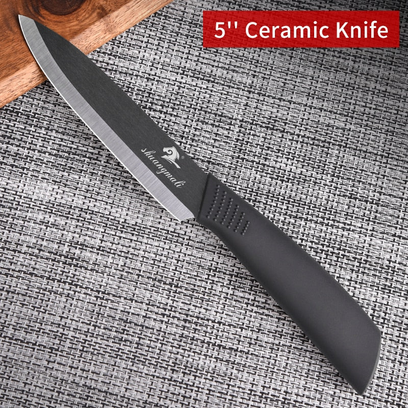 Multiple Sizes Utility Black Zirconia Ceramic Kitchen Knives for Fruit Slicing, Meat Cutting with ABS Handles