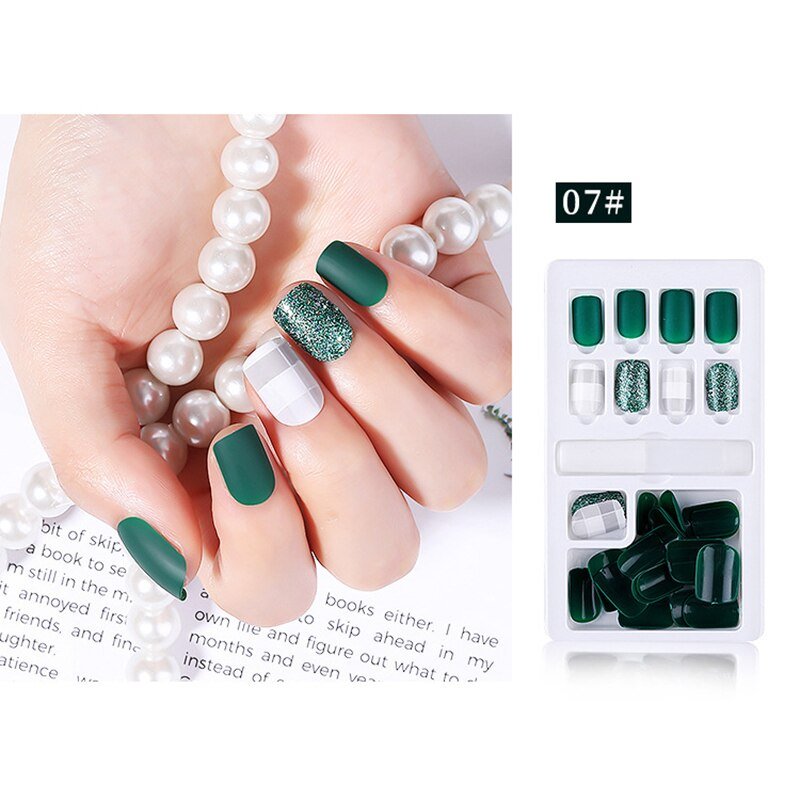24/30 Pcs Reusable Plastic Fake Nails with Glue and Tape for Easy Wear