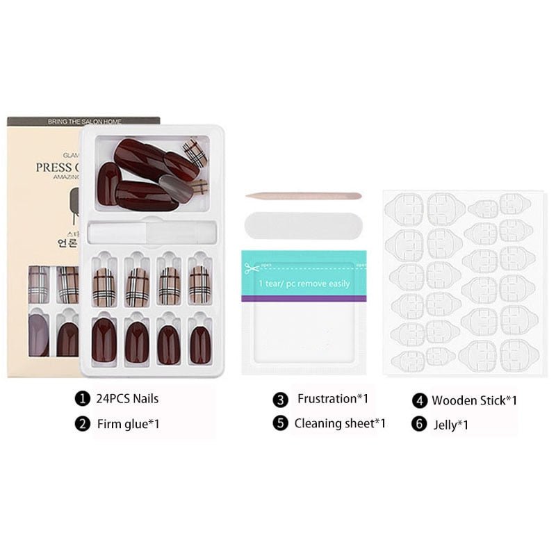 24/30 Pcs Reusable Plastic Fake Nails with Glue and Tape for Easy Wear