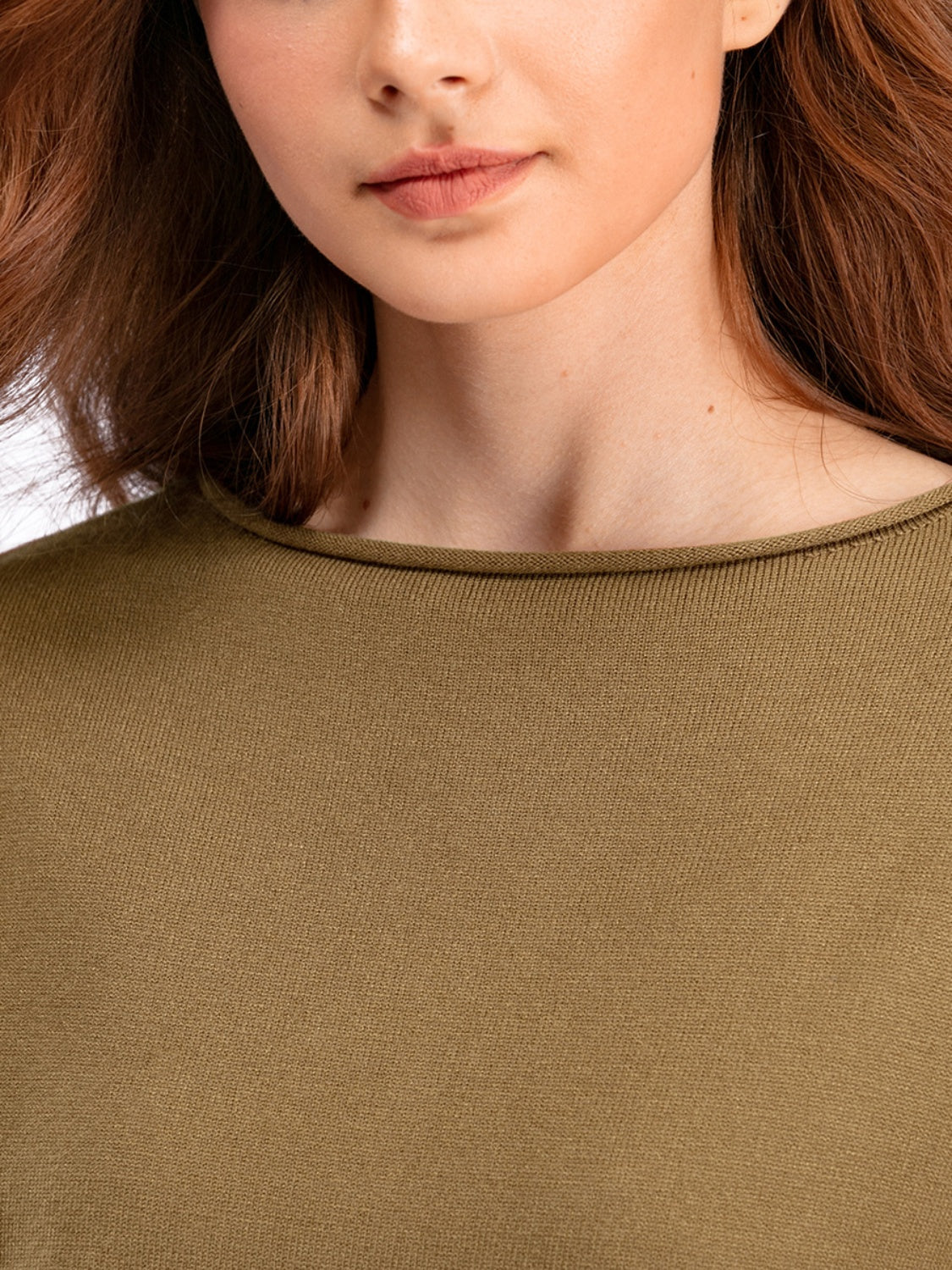 Fashionable Acrylic Rolled Round Neck Sweater Top and Pants Two - Piece Set