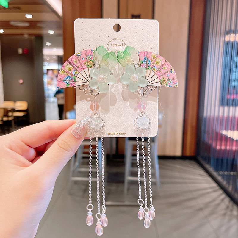 2 Pieces per Set of New Korean-style Yarn-made Elegant Butterfly-shaped Hairpin Flowers with Metal Tassels - Long Hairgrips for Party - A Combo of Fashionable Hair Accessories Hair Clip