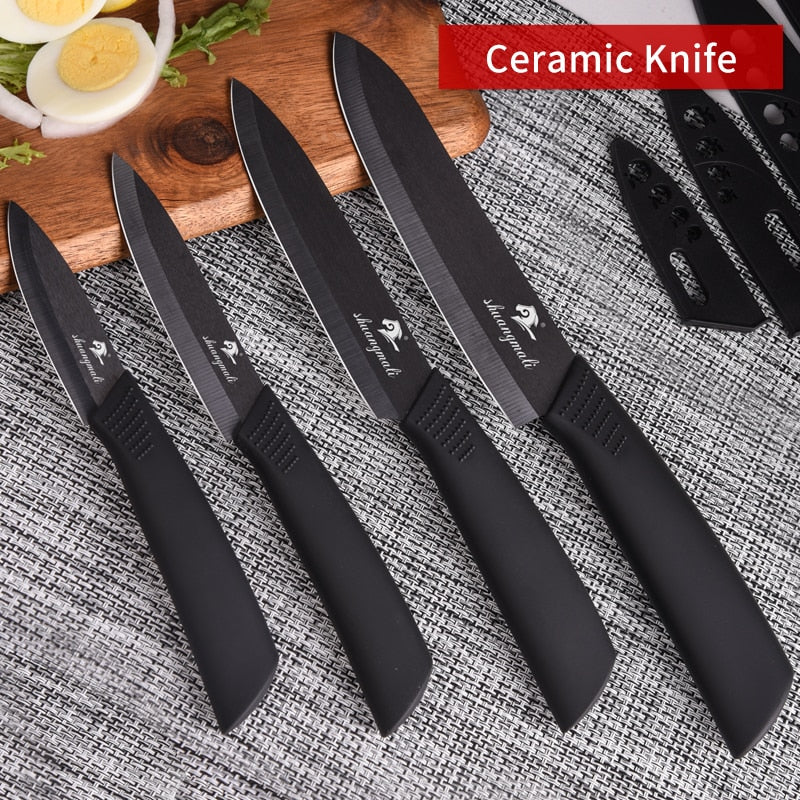 Multiple Sizes Utility Black Zirconia Ceramic Kitchen Knives for Fruit Slicing, Meat Cutting with ABS Handles
