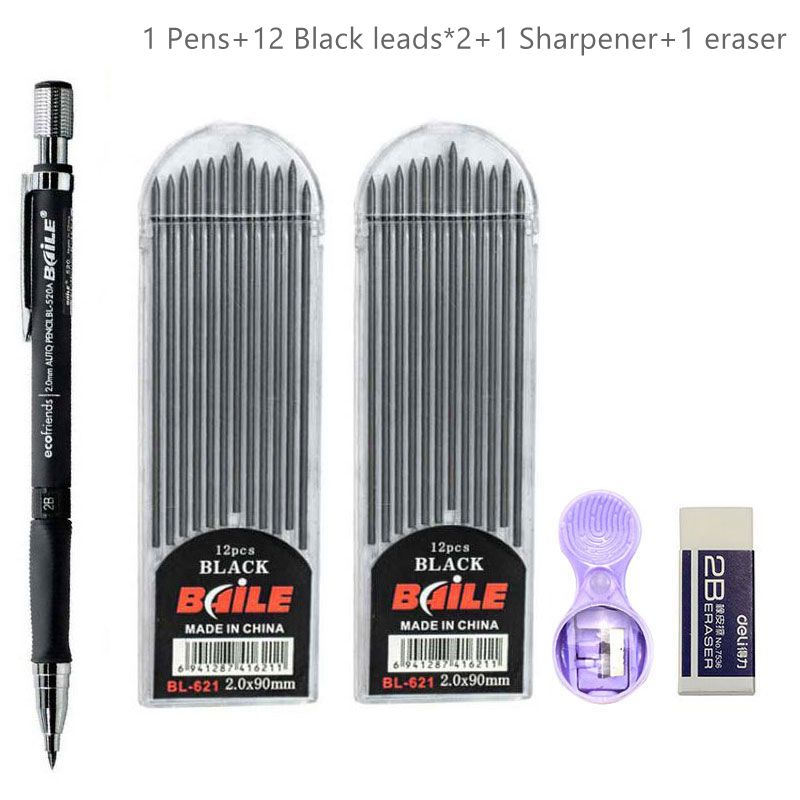 High - Quality 2.0mm Mechanical Pencil Set with 2B Color and Black Lead Refills for Draft Drawing, Writing, Crafting, and Art Sketching