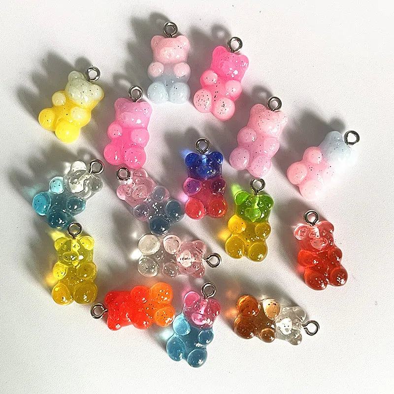 10 Pieces of Candy Bear Resin Pendant Charms Ideal for Necklace, Bracelet, and Earrings DIY Jewelry Making, Perfect for Christmas Crafting
