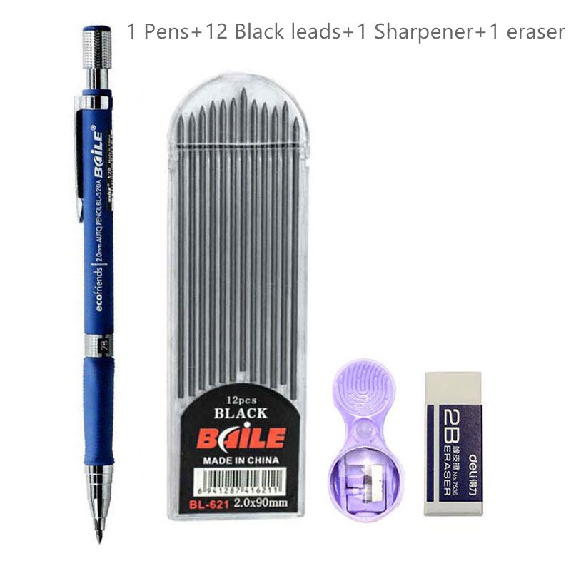 High - Quality 2.0mm Mechanical Pencil Set with 2B Color and Black Lead Refills for Draft Drawing, Writing, Crafting, and Art Sketching