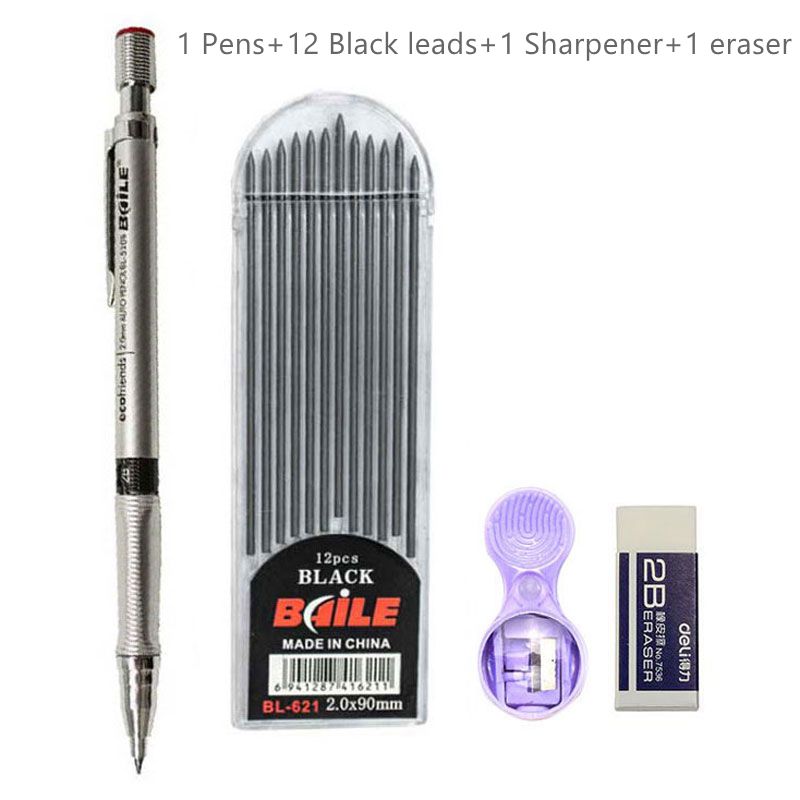 High - Quality 2.0mm Mechanical Pencil Set with 2B Color and Black Lead Refills for Draft Drawing, Writing, Crafting, and Art Sketching