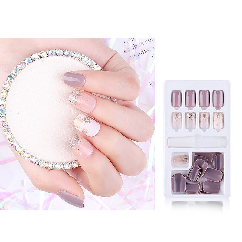 24/30 Pcs Reusable Plastic Fake Nails with Glue and Tape for Easy Wear