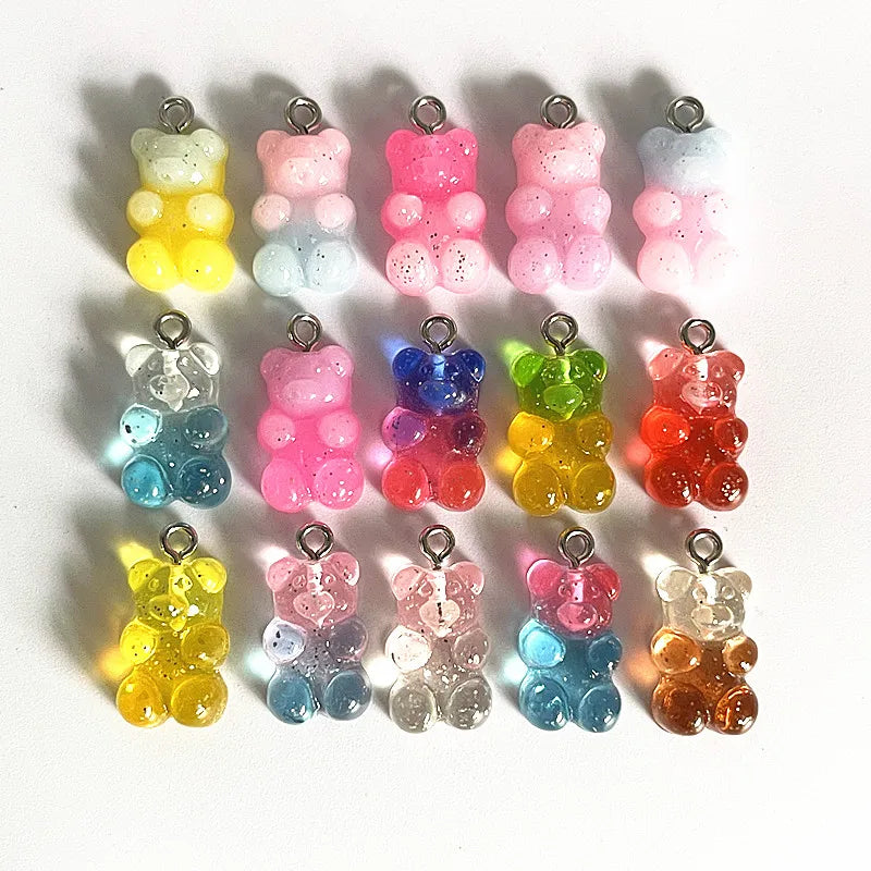 10 Pieces of Candy Bear Resin Pendant Charms Ideal for Necklace, Bracelet, and Earrings DIY Jewelry Making, Perfect for Christmas Crafting