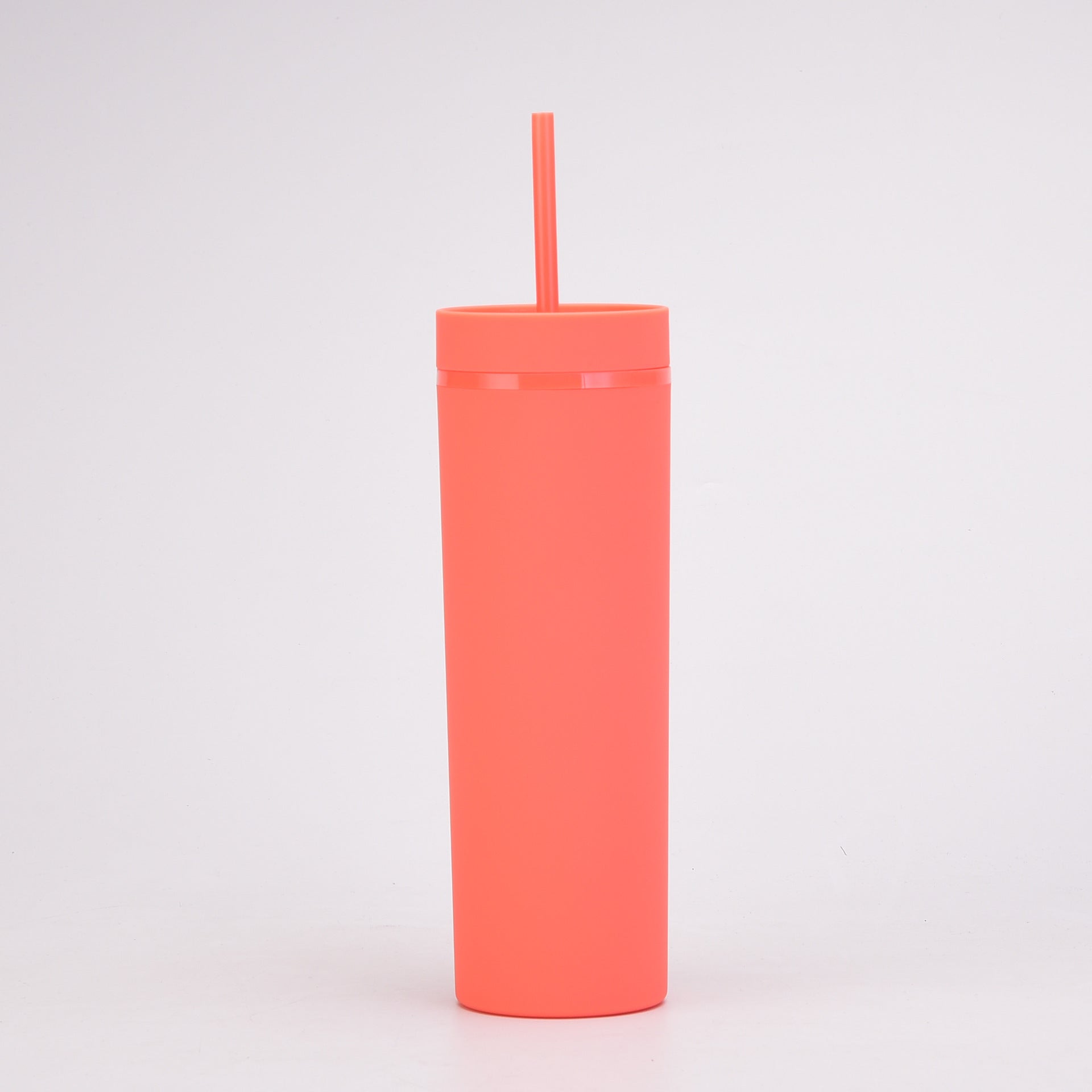 20Oz Double-Layer Slim Plastic Tumbler with Complementary Straw