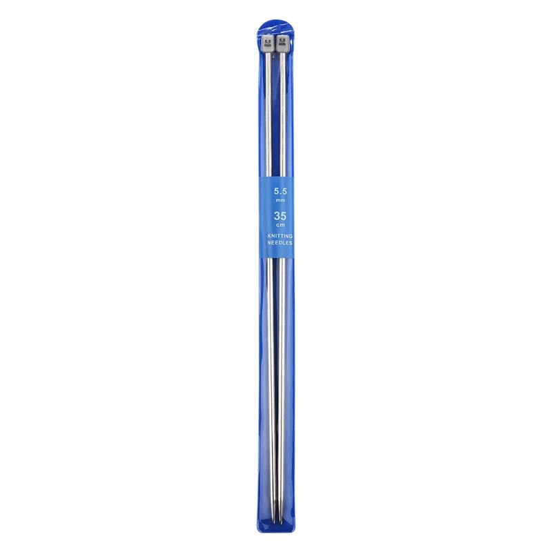 2-Piece Set 35cm Straight Bamboo/Stainless Steel Knitting Needles & Crochet Hooks for DIY Sweater Weaving