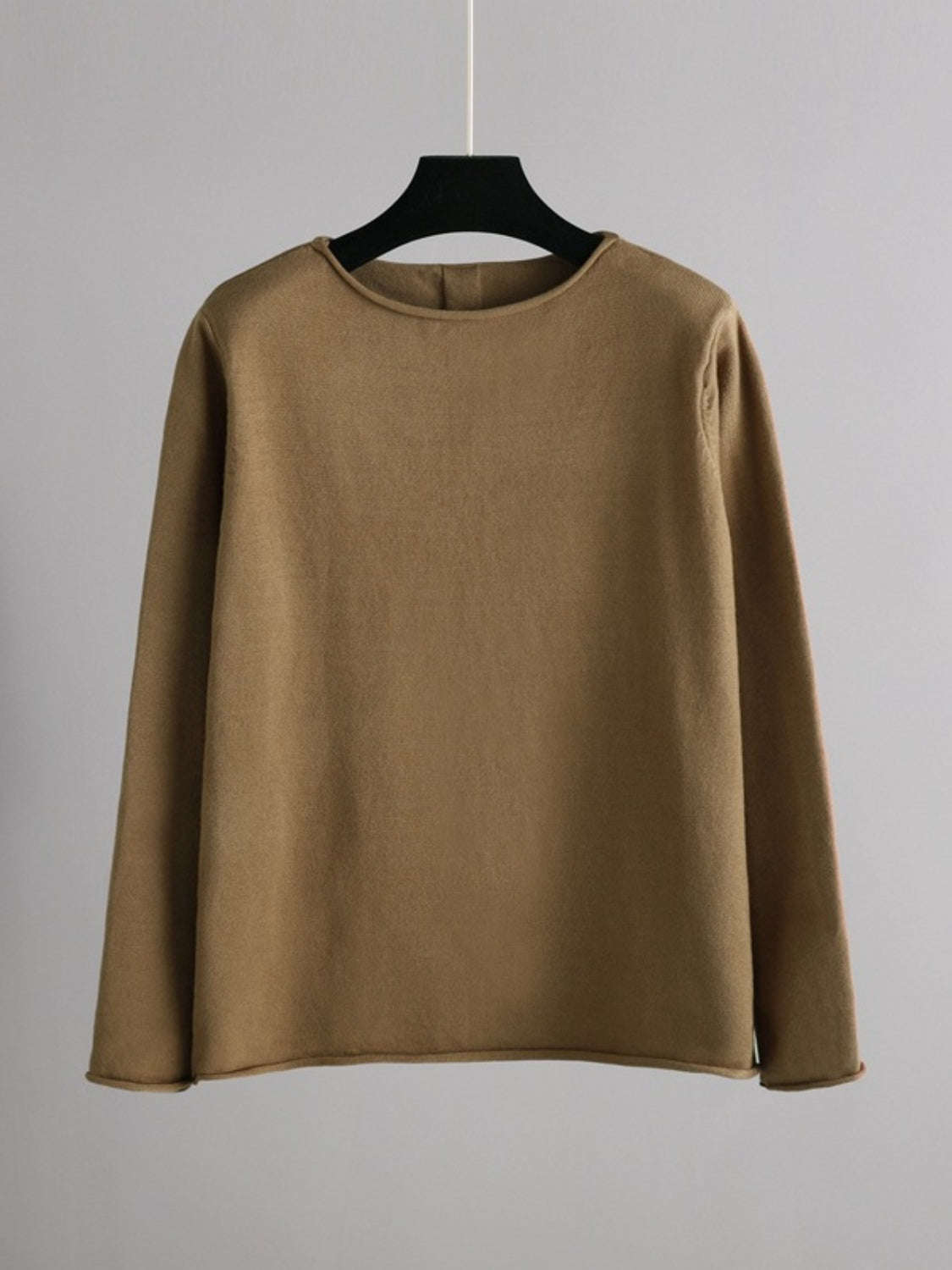 Fashionable Acrylic Rolled Round Neck Sweater Top and Pants Two - Piece Set