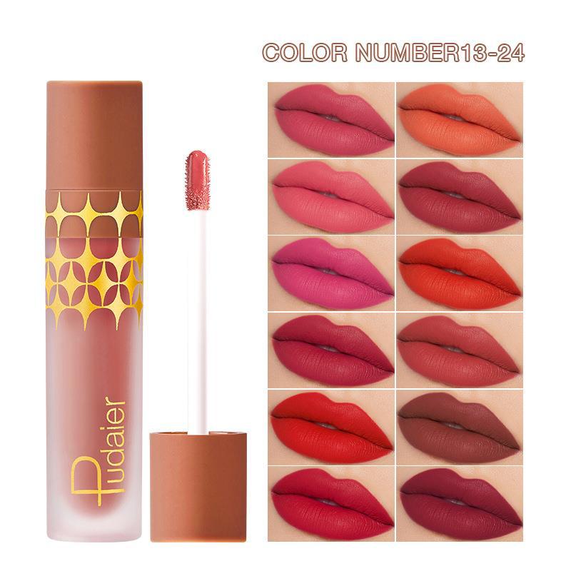 24 - Color Non - stick Matte Shimmer Lip Lacquer with Matte Surface