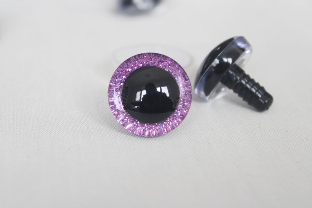 20 Pieces of 3D Glitter Plastic Safety Toy Eyes for Dolls in Various Sizes (9mm, 12mm, 14mm, 16mm, 18mm, 20mm, 24mm, 30mm, 35mm) with Long Stem, Glitter Fabric and Washer