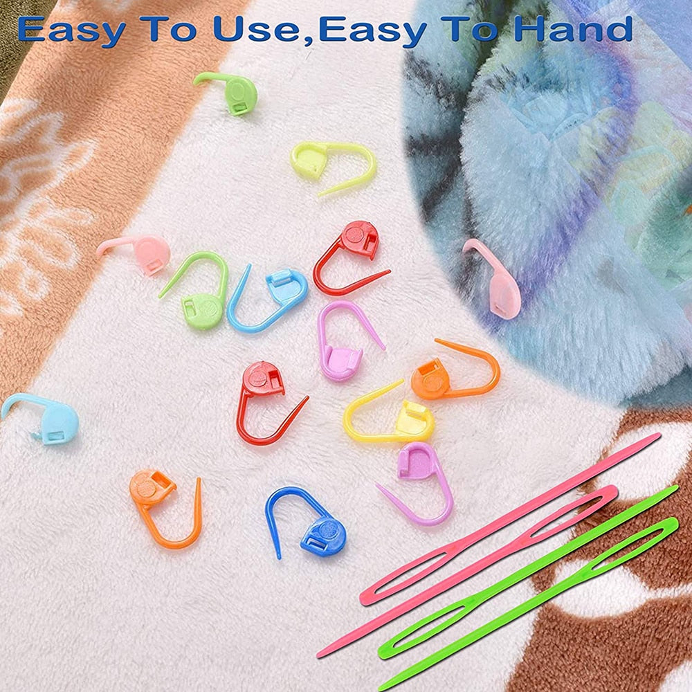 26-Piece Comprehensive Sewing and Knitting Tool Kit Including Large-Eye Blunt Yarn Needles, Plastic Weaving Needles, and Crochet Locking Counter Stitch Markers
