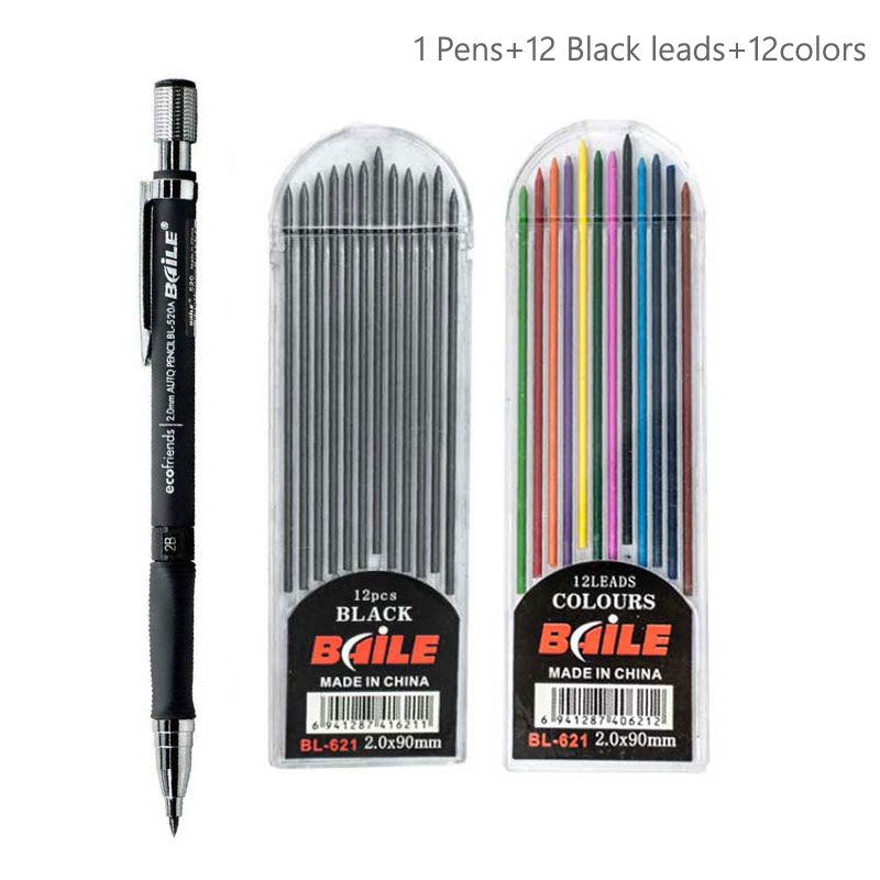 High - Quality 2.0mm Mechanical Pencil Set with 2B Color and Black Lead Refills for Draft Drawing, Writing, Crafting, and Art Sketching