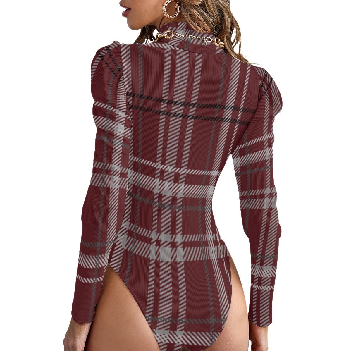 Women's All-Over Turtleneck Bodysuit with Stylish Puff Sleeves (Designed by Dunbi)