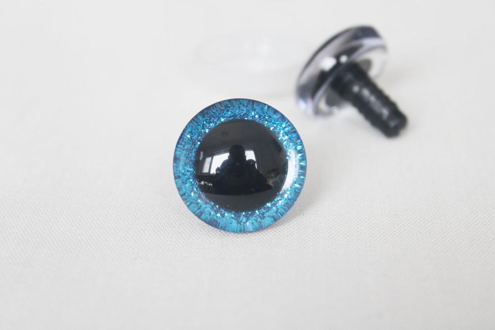 20 Pieces of 3D Glitter Plastic Safety Toy Eyes for Dolls in Various Sizes (9mm, 12mm, 14mm, 16mm, 18mm, 20mm, 24mm, 30mm, 35mm) with Long Stem, Glitter Fabric and Washer