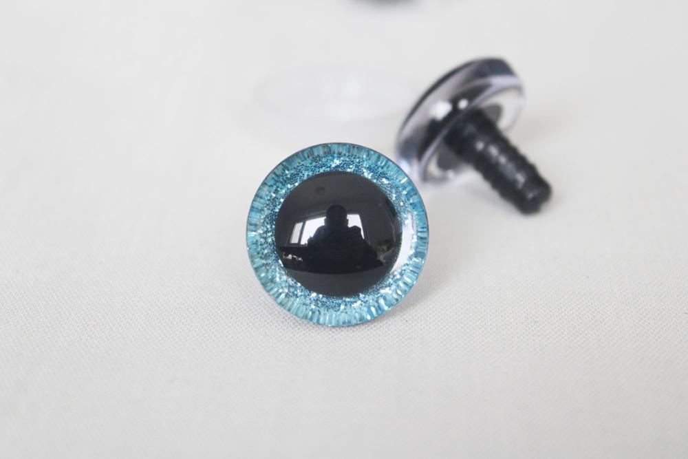 20 Pieces of 3D Glitter Plastic Safety Toy Eyes for Dolls in Various Sizes (9mm, 12mm, 14mm, 16mm, 18mm, 20mm, 24mm, 30mm, 35mm) with Long Stem, Glitter Fabric and Washer