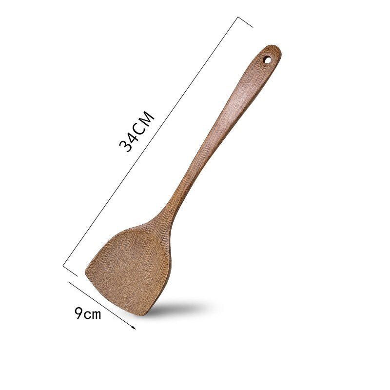 1PC Natural Thailand Teak Wood Spoon for Frying Pan - Ideal Kitchen Cooking Utensil