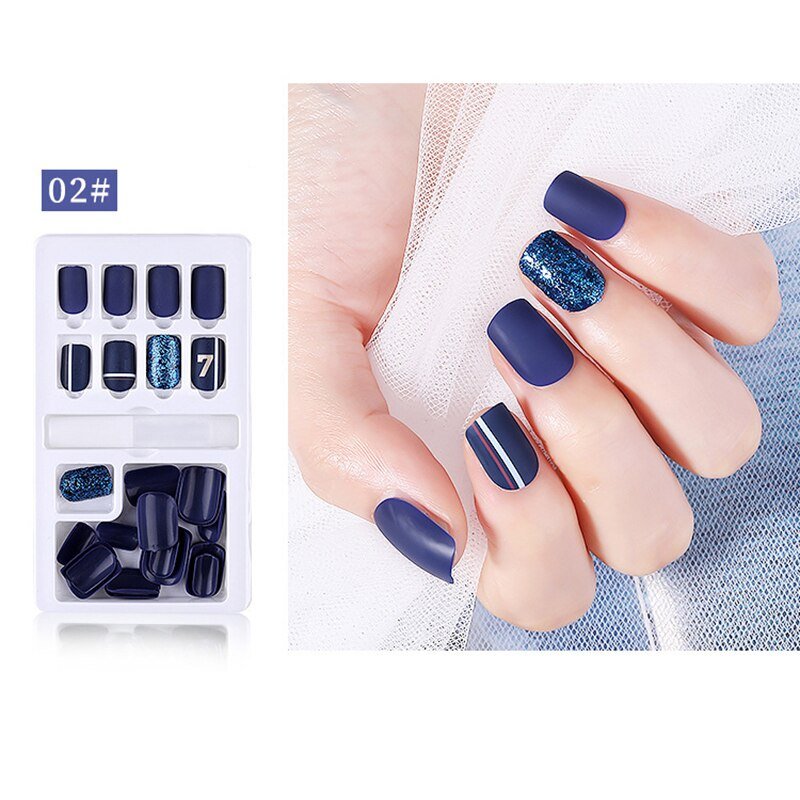 24/30 Pcs Reusable Plastic Fake Nails with Glue and Tape for Easy Wear