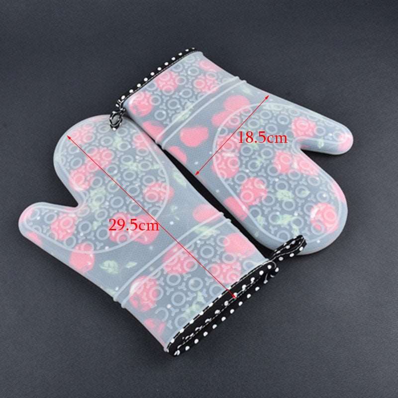 2PCS Thicker Heat-Resistant Silicone Kitchen Gloves for Oven and Microwave Use