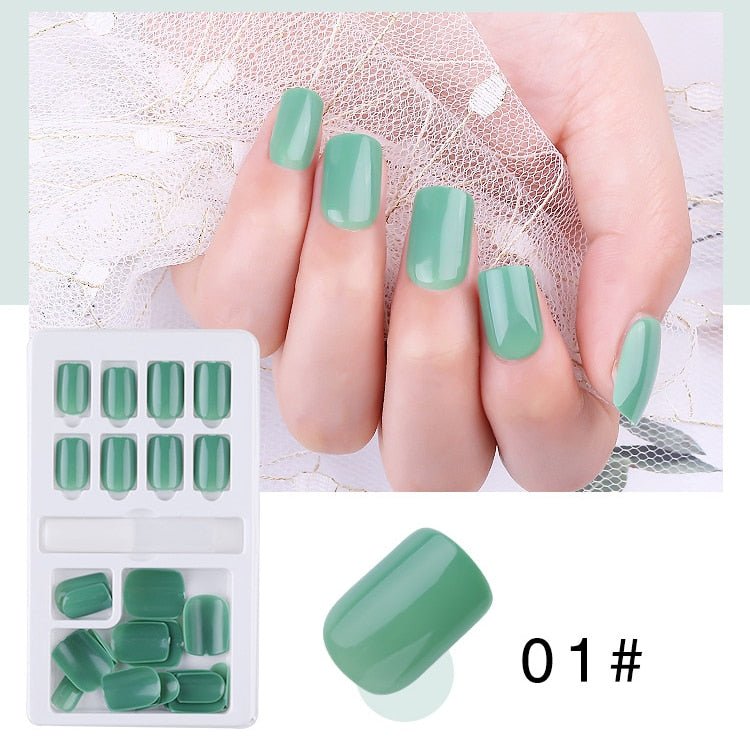 24/30 Pcs Reusable Plastic Fake Nails with Glue and Tape for Easy Wear
