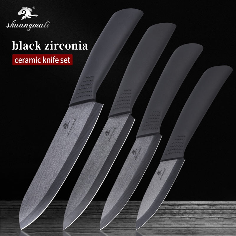 Multiple Sizes Utility Black Zirconia Ceramic Kitchen Knives for Fruit Slicing, Meat Cutting with ABS Handles