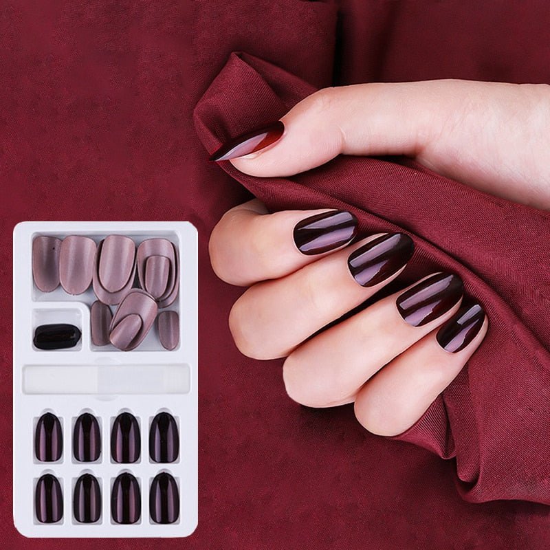 24/30 Pcs Reusable Plastic Fake Nails with Glue and Tape for Easy Wear