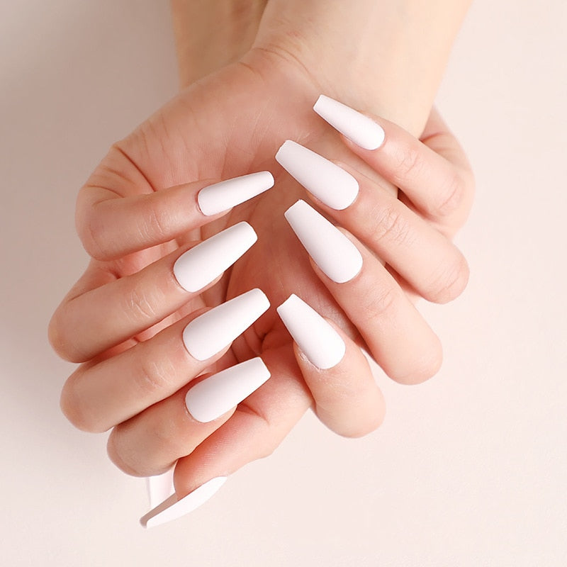 24 - piece Set of Long, Sensually Designed False Nail Extensions in White, Red, Blue, and Black for Stylish Ladies - Press - On and Removable Nail Art Decorations