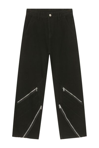 Stylish Men's Straight Leg Jeans with Zip Decor